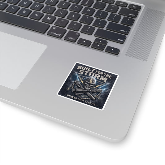 Built for the Storm Square Sticker — Skull & Lightning Power Never Sleeps