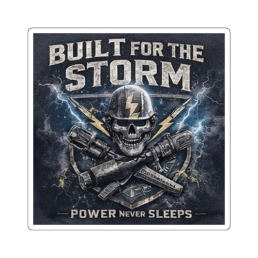 Built for the Storm Square Sticker — Skull & Lightning Power Never Sleeps