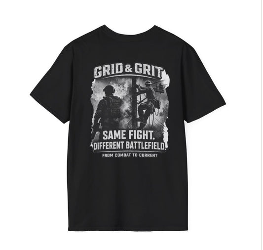 Grid & Grit T-Shirt — "Same Fight. Different Battlefield." Military Veteran Graphic Tee